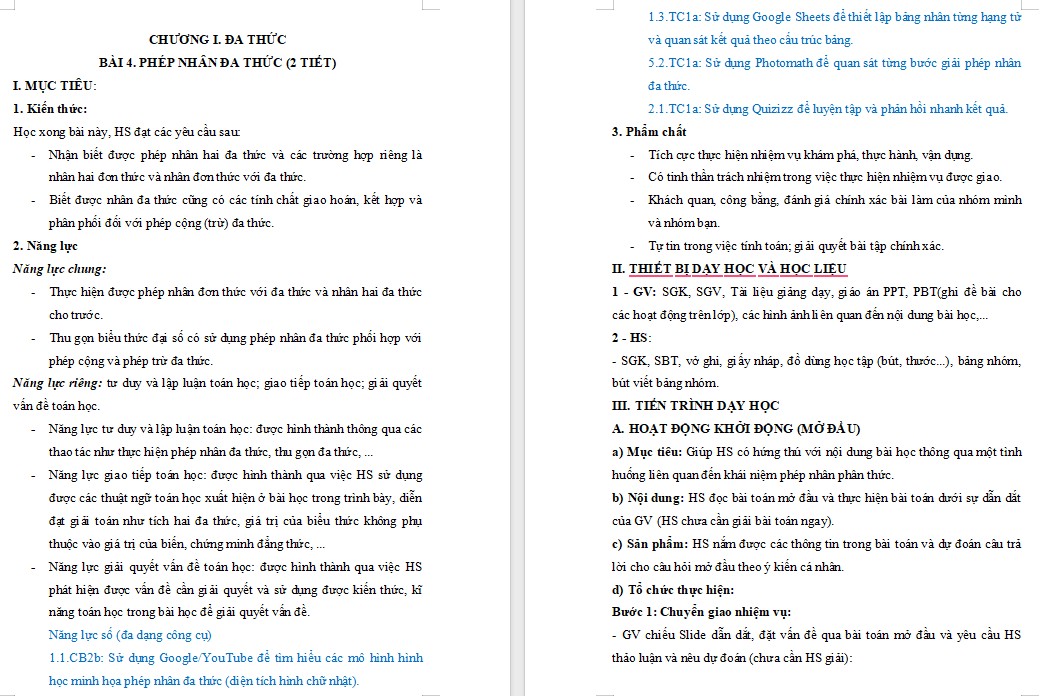 Kế hoạch bài dạy Toán 8 Bài 4 NLS