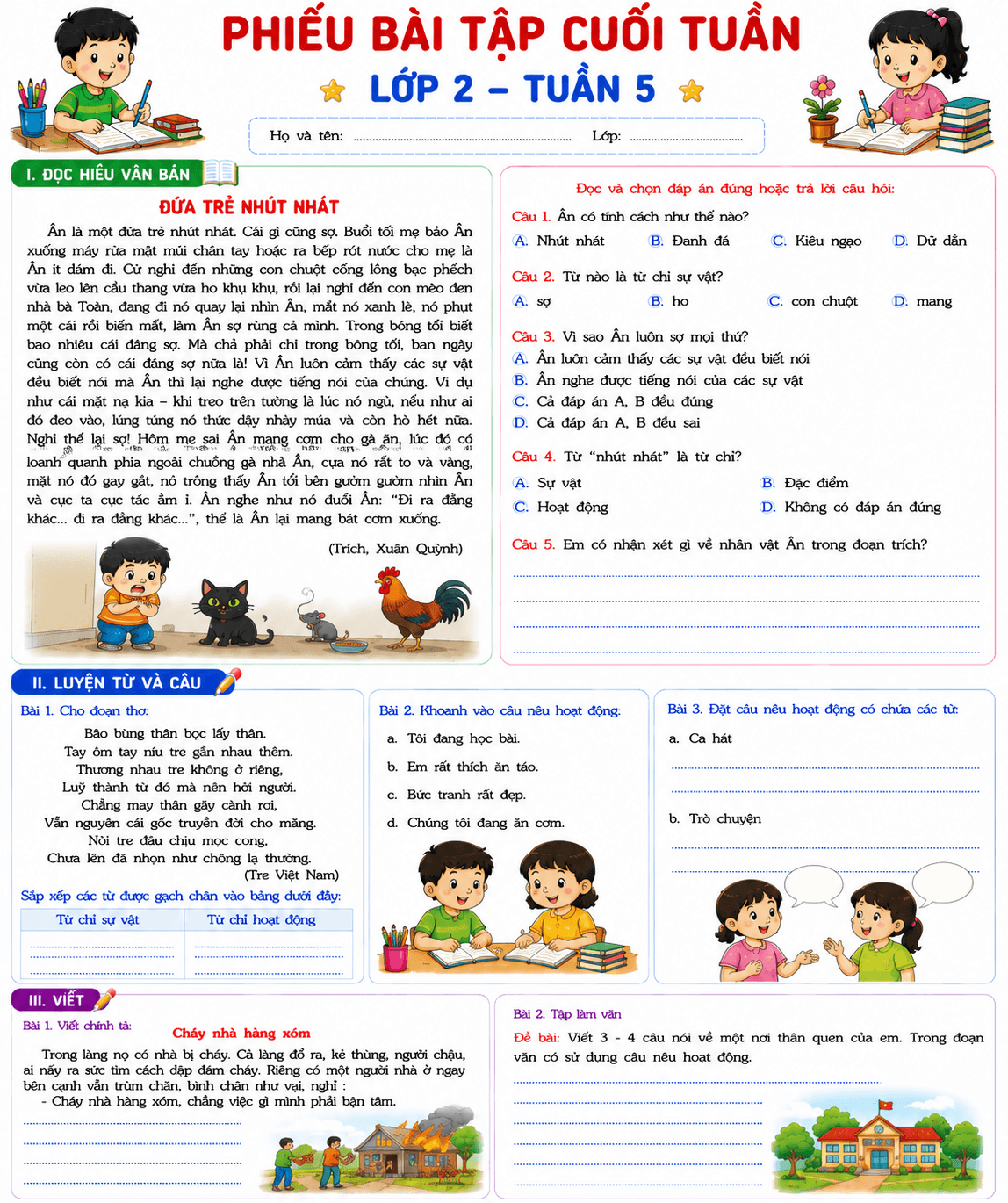 BTCT môn Tiếng Việt 2 sách KNTT Tuần 5 - Bộ số 2