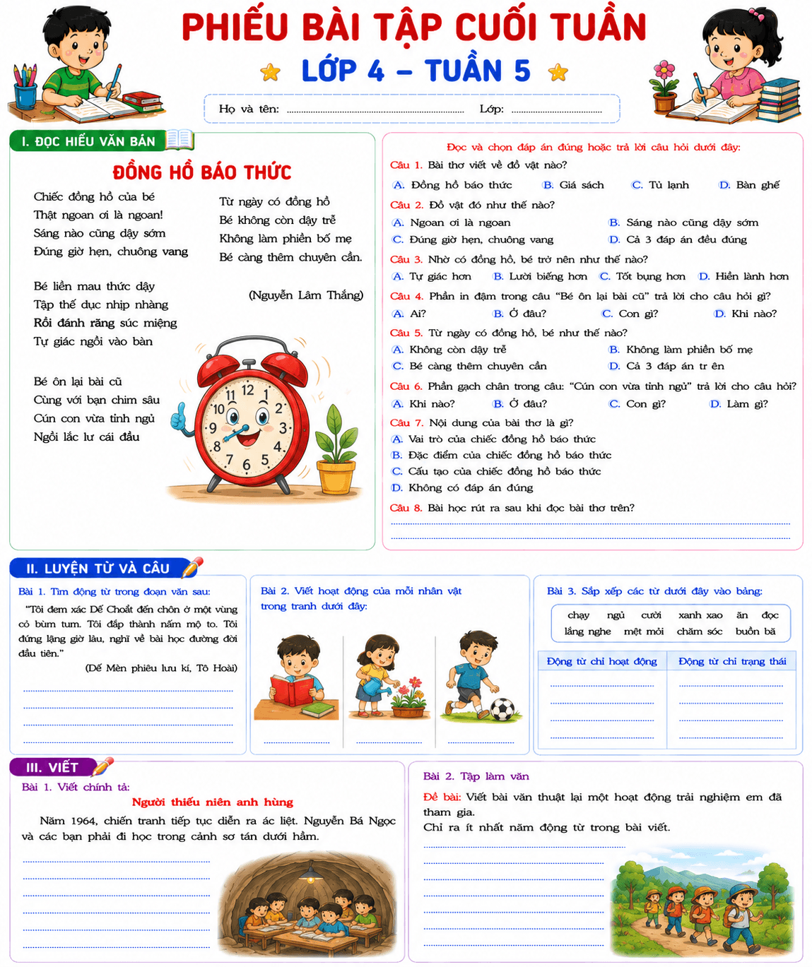 BTCT môn Tiếng Việt 4 sách KNTT Tuần 5 - Bộ số 1