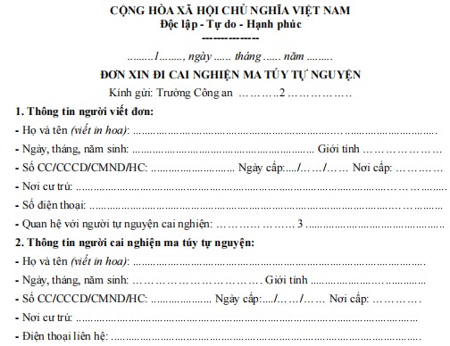 Đơn xin cai nghiện tự nguyện
