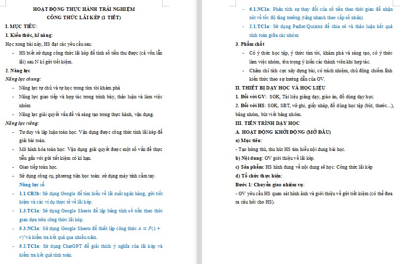Kế hoạch bài dạy Toán 8 Bài Công thức lãi kép NLS