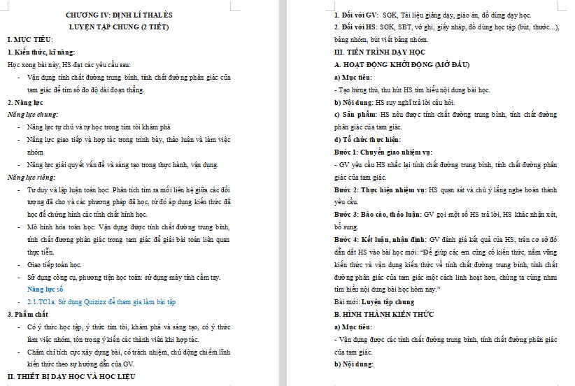 Kế hoạch bài dạy Toán 8 Bài Luyện tập chung trang 87 NLS