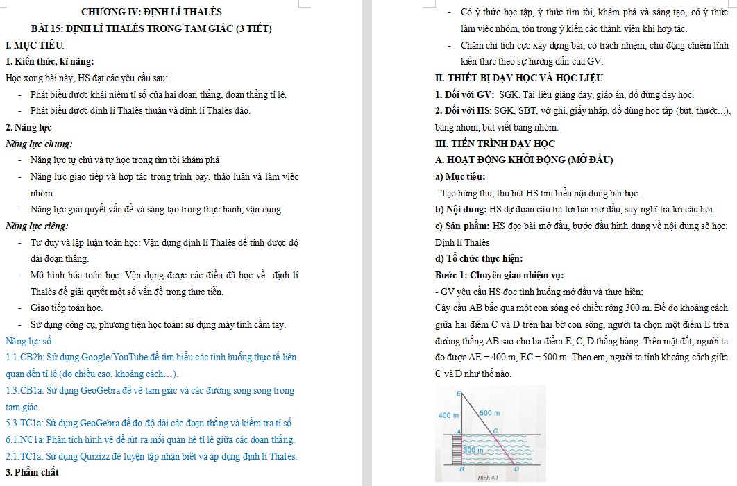 Kế hoạch bài dạy Toán 8 Bài 15 NLS