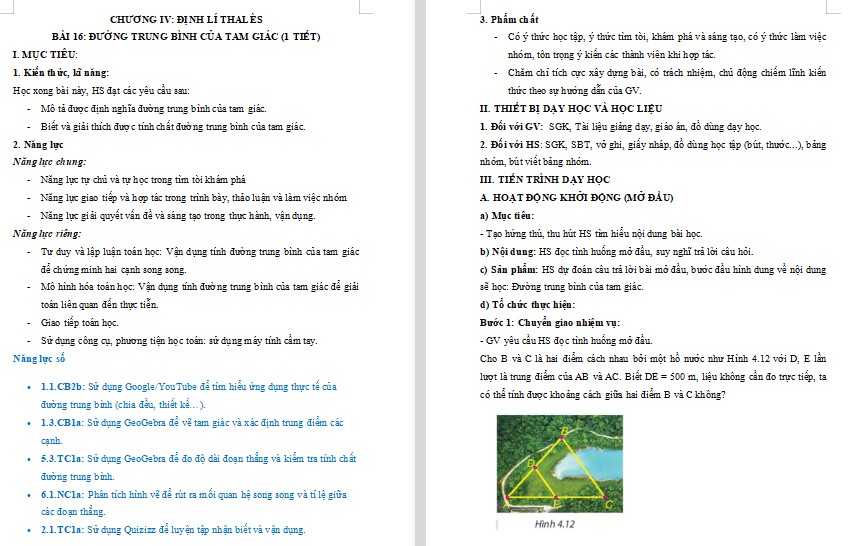 Kế hoạch bài dạy Toán 8 Bài 16 NLS