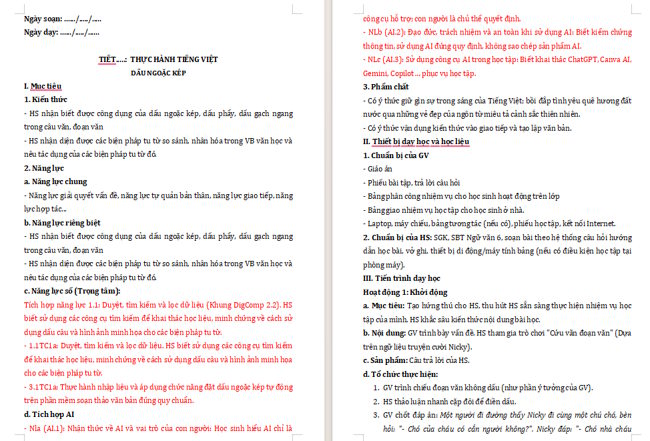 Giáo án tích hợp NLS, AI Ngữ văn 6 Bài 5: Thực hành tiếng Việt trang 118