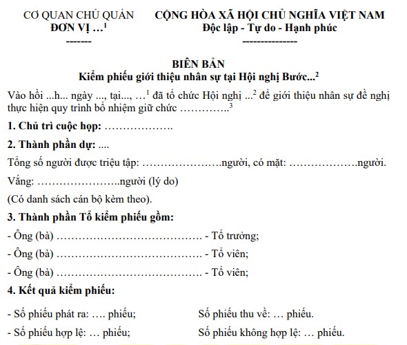 Mẫu biên bản kiểm phiếu giới thiệu nhân sự