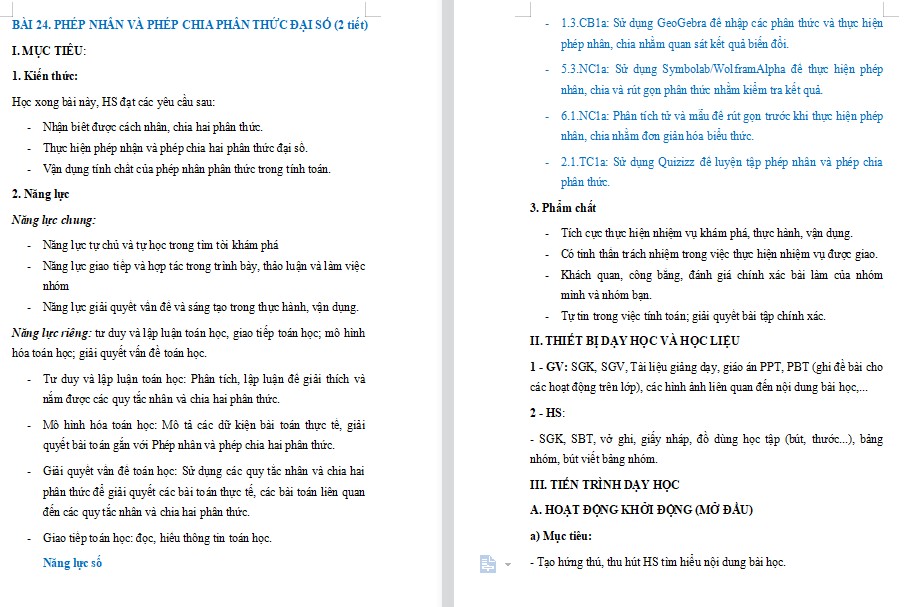Kế hoạch bài dạy Toán 8 Bài 24 NLS