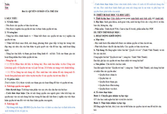 Giáo án tích hợp NLS, AI Giáo dục công dân 6 Bài 11