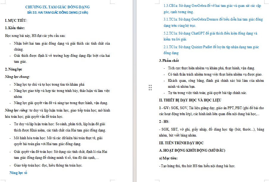 Kế hoạch bài dạy Toán 8 Bài 33 NLS