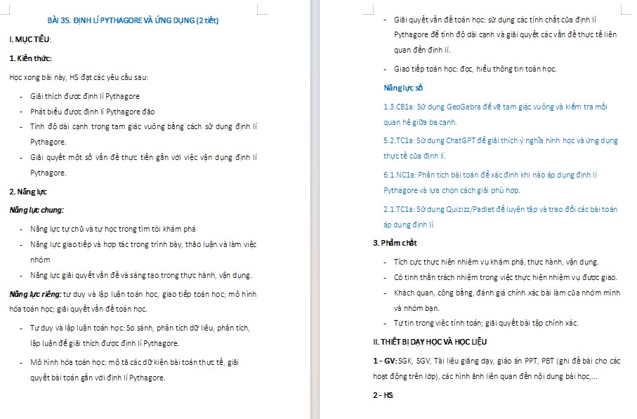 Kế hoạch bài dạy Toán 8 Bài 35 NLS
