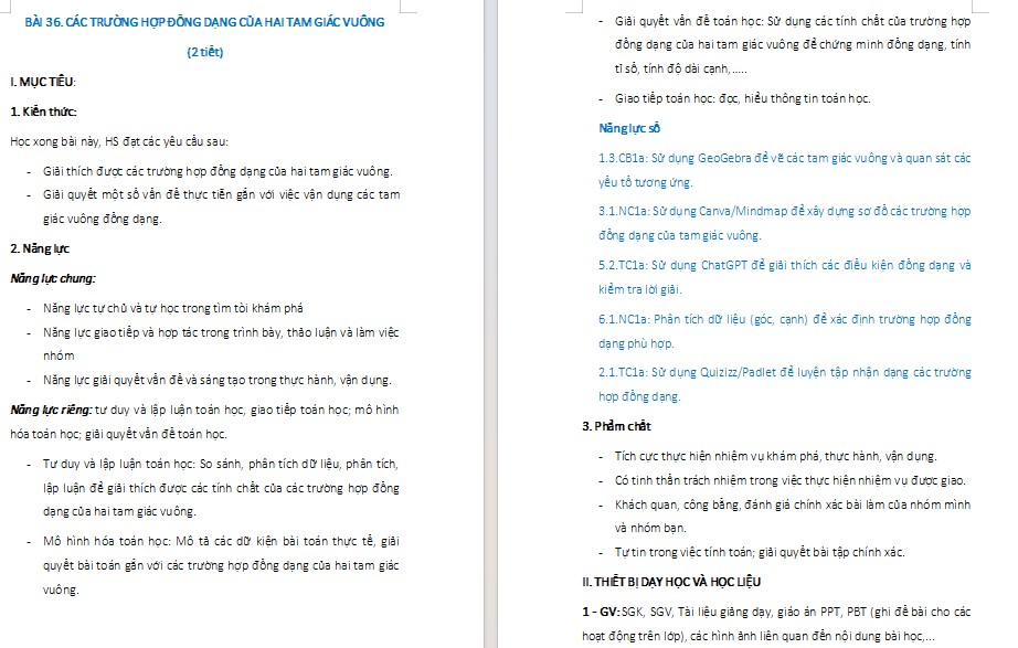 Kế hoạch bài dạy Toán 8 Bài 36 NLS
