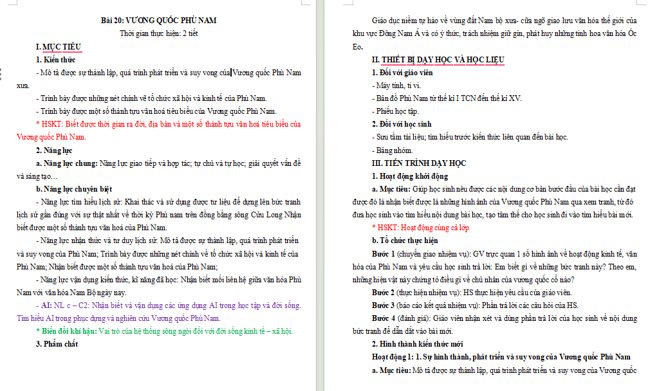 Giáo án tích hợp AI Lịch sử 6 Bài 20
