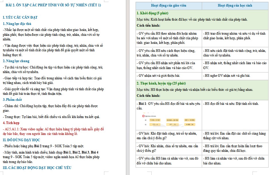 Kế hoạch bài dạy Toán 5 Bài 2 NLS