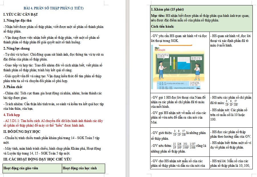 Kế hoạch bài dạy Toán 5 Bài 4 NLS