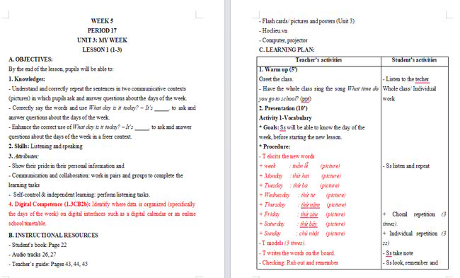 Giáo án tích hợp NLS Tiếng Anh 4 Unit 3: Lesson 1