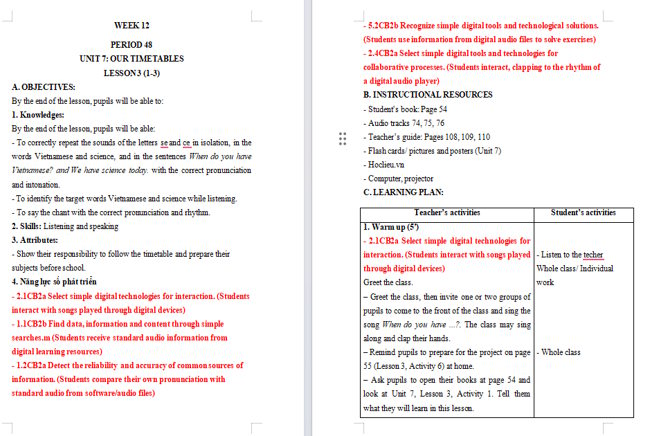 Giáo án tích hợp NLS Tiếng Anh 4 Unit 7: Lesson 3
