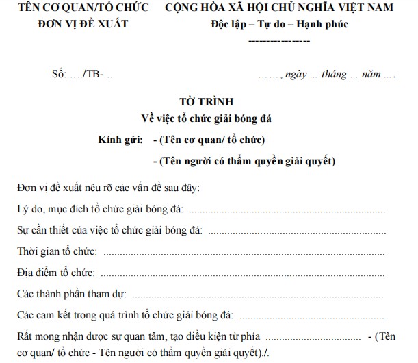 Mẫu tờ trình tổ chức giải bóng đá chung