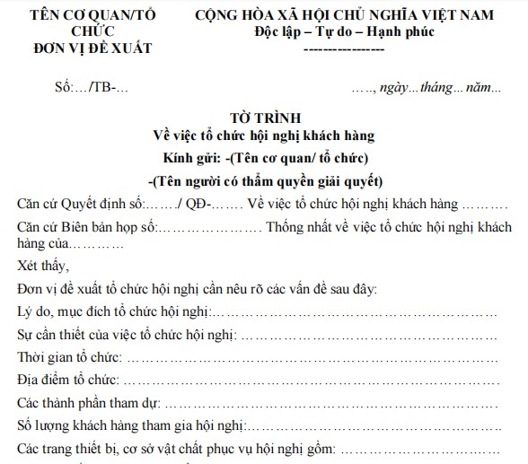 Mẫu tờ trình tổ chức hội nghị khách hàng