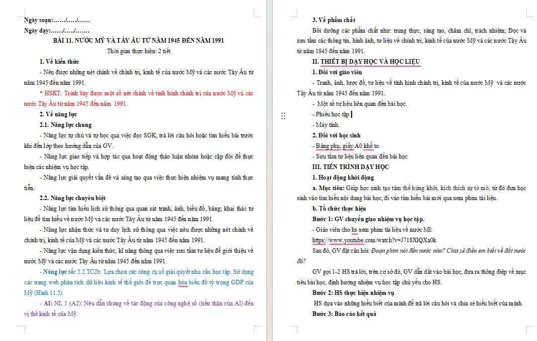 Giáo án tích hợp Năng lực số, AI Lịch sử 9 Bài 2