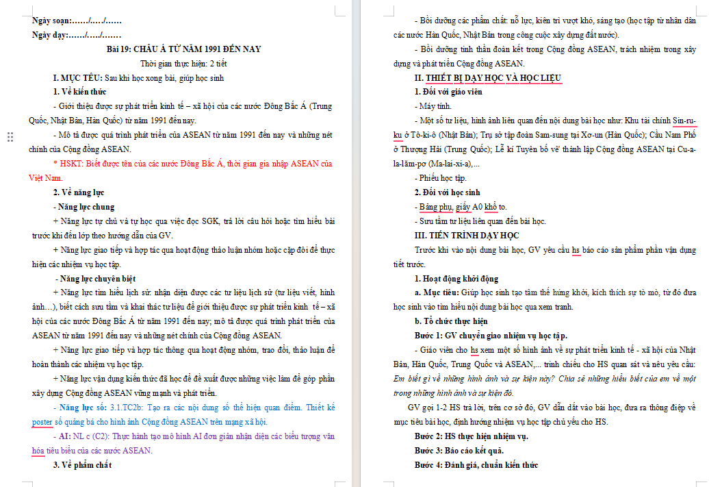 Giáo án tích hợp Năng lực số, AI Lịch sử 9 Bài 2