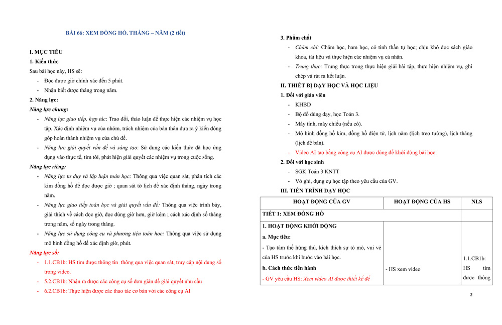 Bài 66: Xem đồng hồ. Tháng - năm