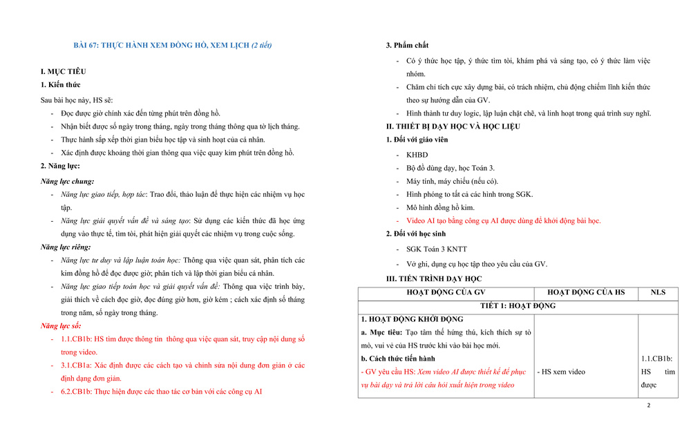 Bài 67: Thực hành xem đồng hồ, xem lịch