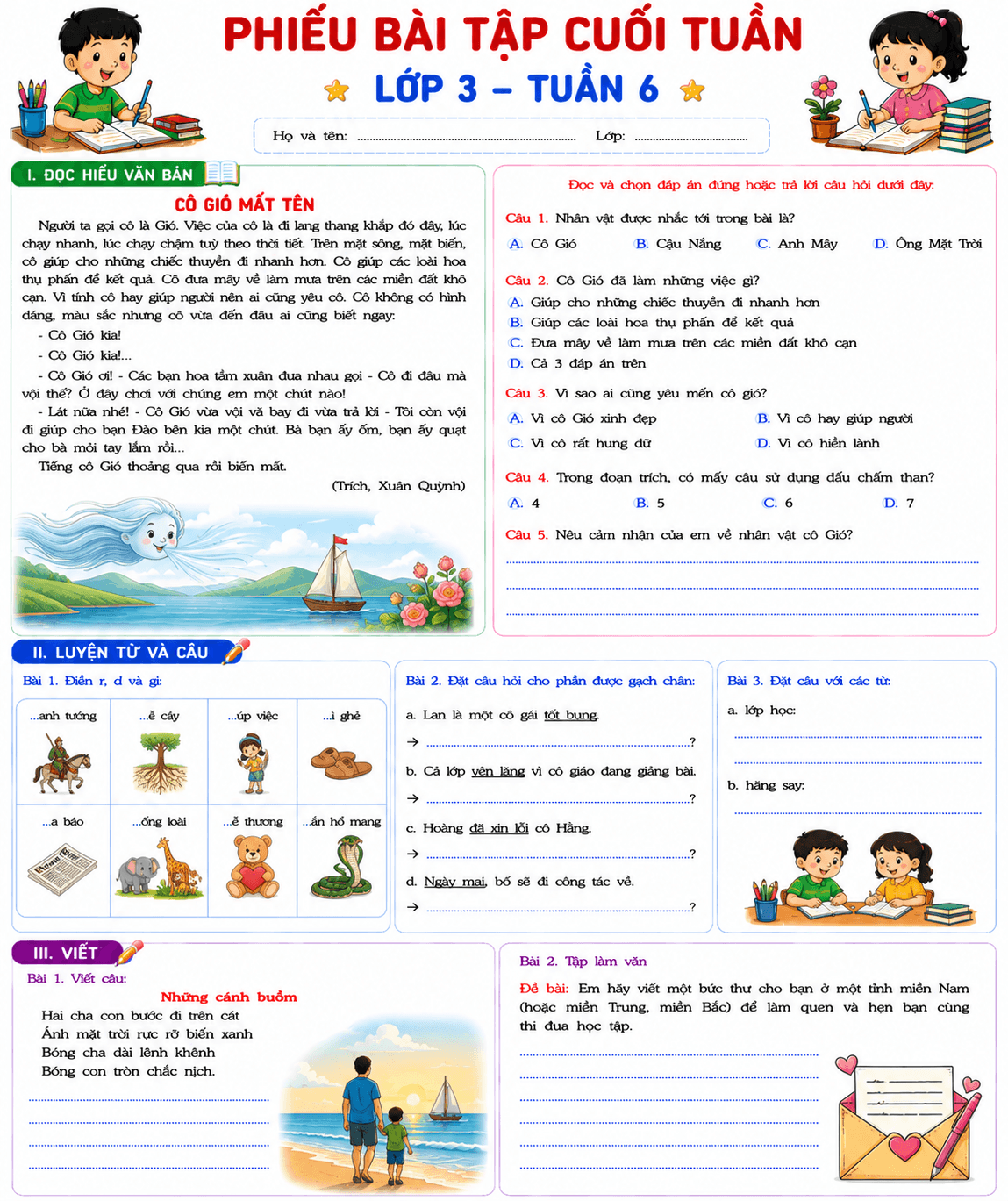 BTCT môn Tiếng Việt 3 sách KNTT Tuần 6 - Bộ số 1