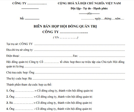 Mẫu biên bản họp hội đồng quản trị