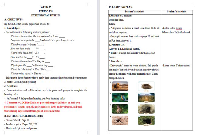 Giáo án tích hợp NLS Tiếng Anh 4: Extension Activities 4