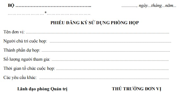 Mẫu phiếu đăng ký về việc sử dụng phòng họp
