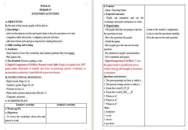 Giáo án tích hợp NLS Tiếng Anh 5: Extension Activities 1
