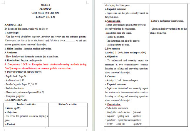 Giáo án tích hợp NLS Tiếng Anh 5 Unit 5: Lesson 1