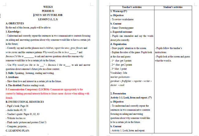 Giáo án tích hợp NLS Tiếng Anh 5 Unit 5: Lesson 2