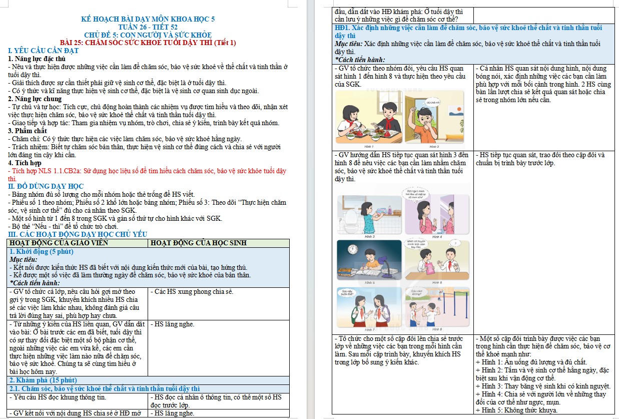 Kế hoạch bài dạy Khoa học 5 Bài 25 NLS, AI