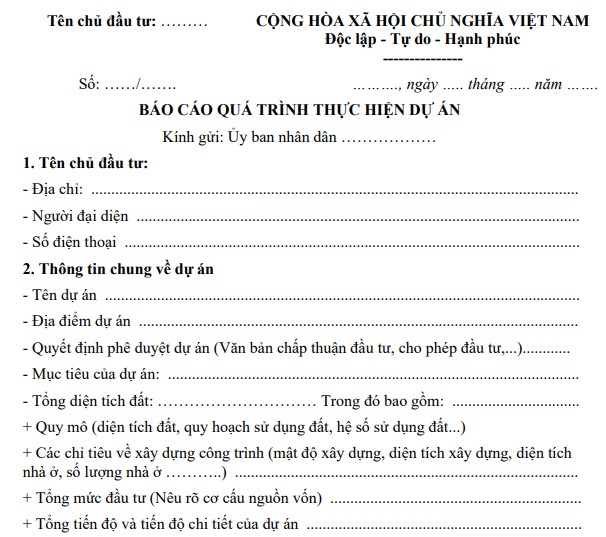 Mẫu báo cáo quá trình thực hiện dự án