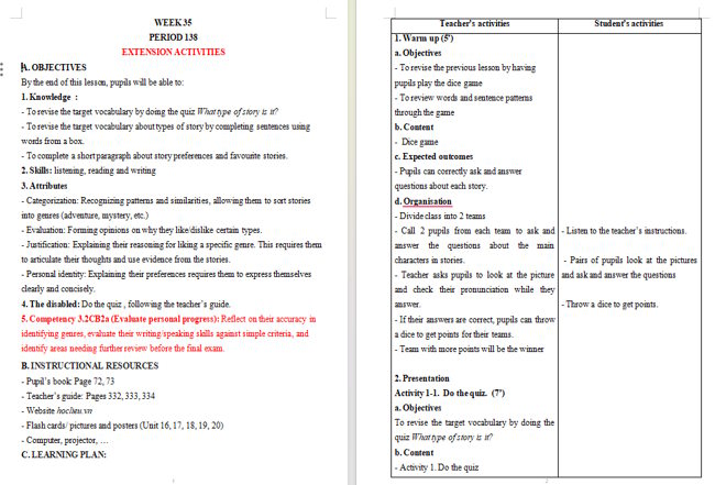 Giáo án tích hợp NLS Tiếng Anh 5 Extension Activities 4