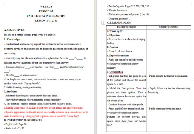 Giáo án tích hợp NLS Tiếng Anh 5 Unit 14: Lesson 2