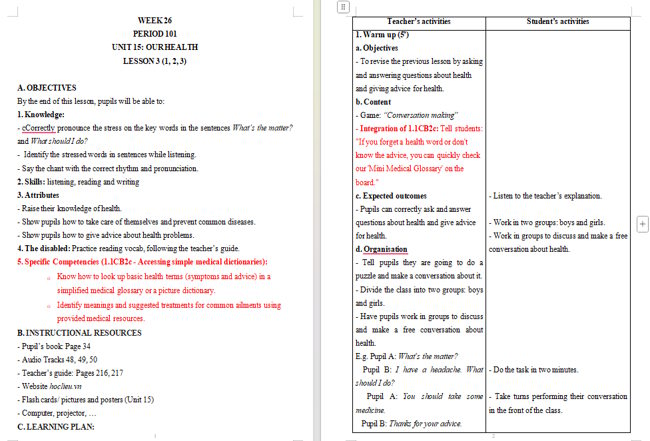 Giáo án tích hợp NLS Tiếng Anh 5 Unit 15: Lesson 3