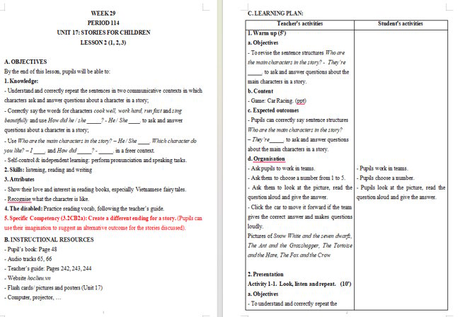 Giáo án tích hợp NLS Tiếng Anh 5 Unit 17: Lesson 2