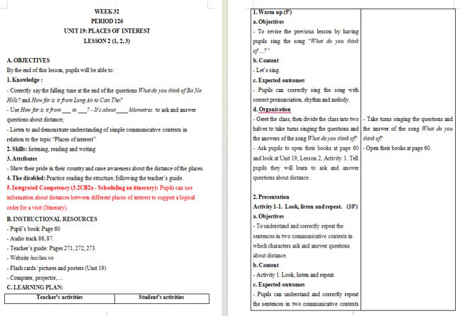 Giáo án tích hợp NLS Tiếng Anh 5 Unit 19: Lesson 2