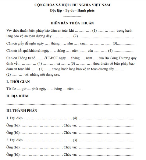Mẫu biên bản ghi chép thỏa thuận an toàn điện