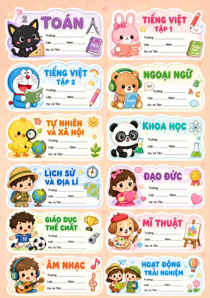 Câu lệnh tạo sticker nhãn vở môn học