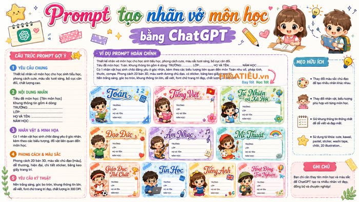 Promp tạo sticker nhãn vở trên ChatGPT