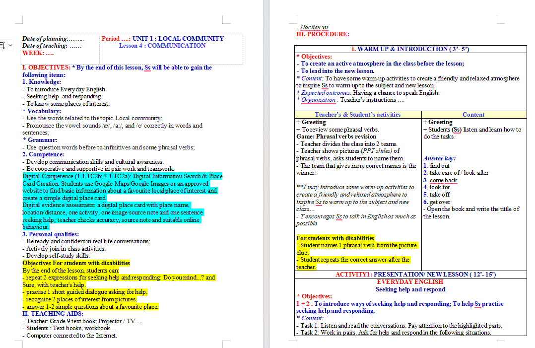 Giáo án tích hợp NLS Tiếng Anh 9 Unit 1: Communication