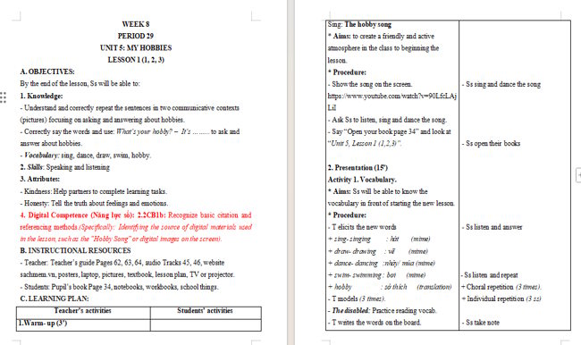 Giáo án tích hợp NLS Tiếng Anh 3 Unit 5: Lesson 1