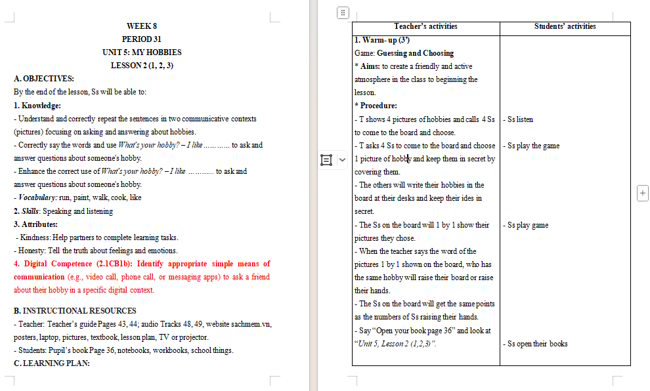 Giáo án tích hợp NLS Tiếng Anh 3 Unit 5: Lesson 2