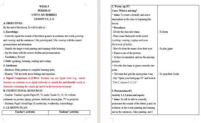 Giáo án tích hợp NLS Tiếng Anh 3 Unit 5: Lesson 3