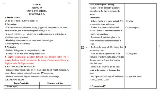 Giáo án tích hợp NLS Tiếng Anh 3 Unit 6: Lesson 2