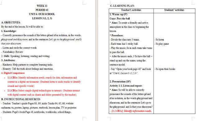 Giáo án tích hợp NLS Tiếng Anh 3 Unit 6: Lesson 3