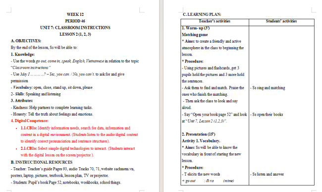 Giáo án tích hợp NLS Tiếng Anh 3 Unit 7: Lesson 2